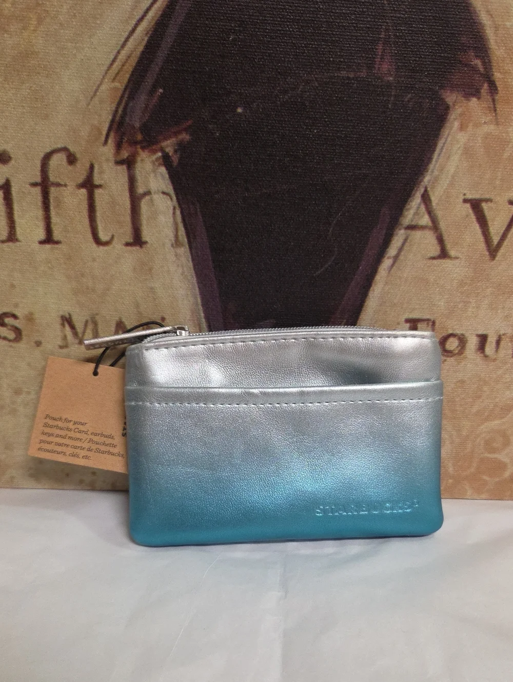 Starbucks Silver and Teal Ombre Leather Card Pouch